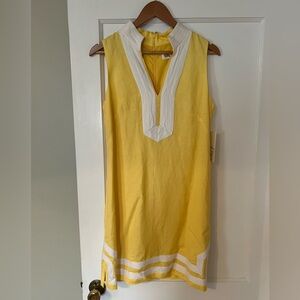 Eliza J Yellow and White V-Neck Mini Dress